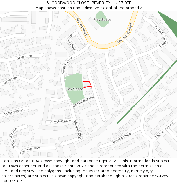 5, GOODWOOD CLOSE, BEVERLEY, HU17 9TF: Location map and indicative extent of plot