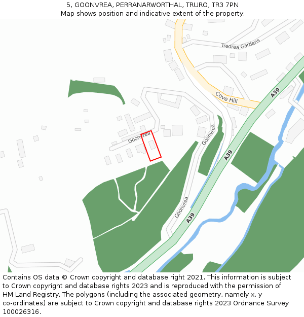 5, GOONVREA, PERRANARWORTHAL, TRURO, TR3 7PN: Location map and indicative extent of plot