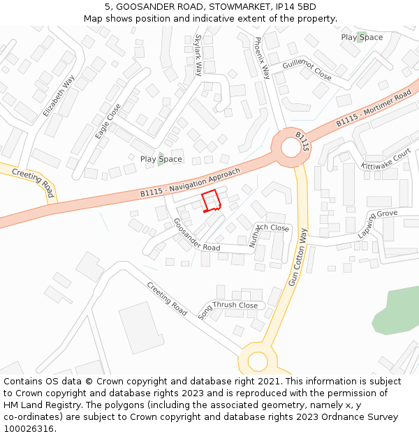 5, GOOSANDER ROAD, STOWMARKET, IP14 5BD: Location map and indicative extent of plot
