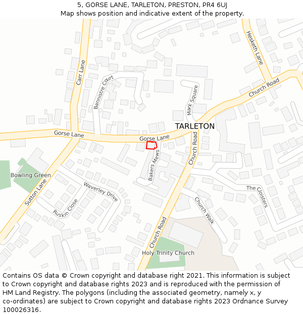 5, GORSE LANE, TARLETON, PRESTON, PR4 6UJ: Location map and indicative extent of plot