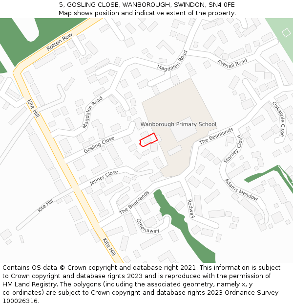 5, GOSLING CLOSE, WANBOROUGH, SWINDON, SN4 0FE: Location map and indicative extent of plot