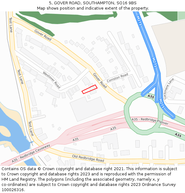 5, GOVER ROAD, SOUTHAMPTON, SO16 9BS: Location map and indicative extent of plot