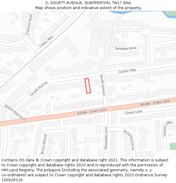 5, GOVETT AVENUE, SHEPPERTON, TW17 8AA: Location map and indicative extent of plot