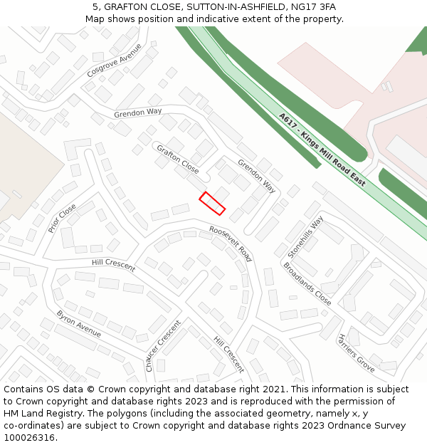 5, GRAFTON CLOSE, SUTTON-IN-ASHFIELD, NG17 3FA: Location map and indicative extent of plot