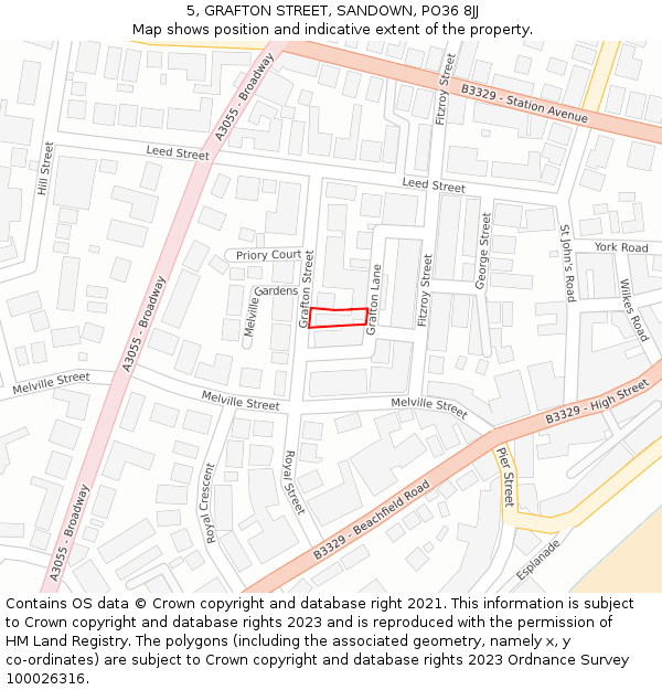 5, GRAFTON STREET, SANDOWN, PO36 8JJ: Location map and indicative extent of plot