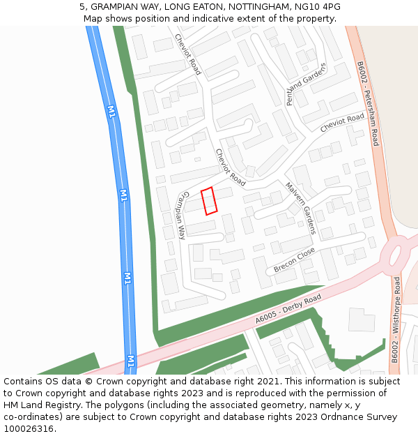 5, GRAMPIAN WAY, LONG EATON, NOTTINGHAM, NG10 4PG: Location map and indicative extent of plot