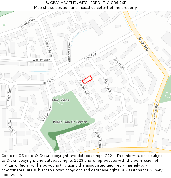 5, GRANARY END, WITCHFORD, ELY, CB6 2XF: Location map and indicative extent of plot