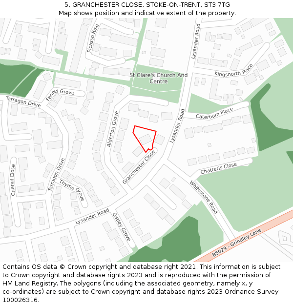 5, GRANCHESTER CLOSE, STOKE-ON-TRENT, ST3 7TG: Location map and indicative extent of plot