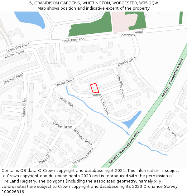 5, GRANDISON GARDENS, WHITTINGTON, WORCESTER, WR5 2QW: Location map and indicative extent of plot