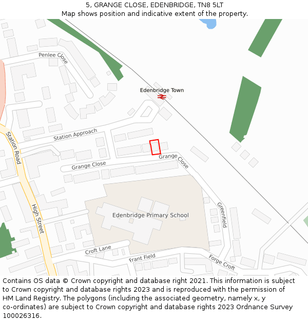 5, GRANGE CLOSE, EDENBRIDGE, TN8 5LT: Location map and indicative extent of plot