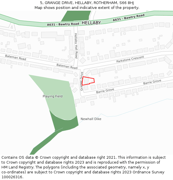 5, GRANGE DRIVE, HELLABY, ROTHERHAM, S66 8HJ: Location map and indicative extent of plot