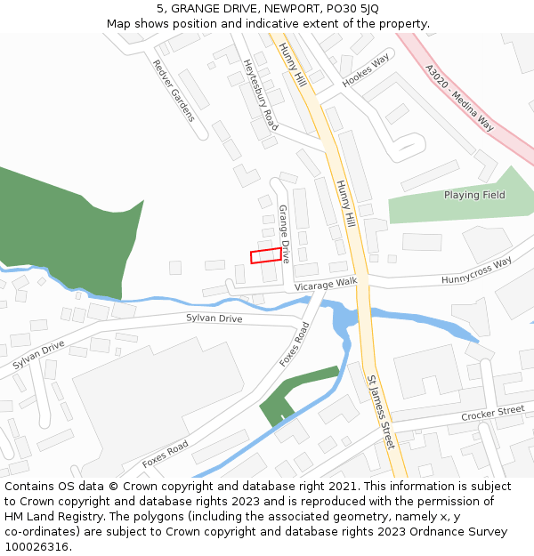 5, GRANGE DRIVE, NEWPORT, PO30 5JQ: Location map and indicative extent of plot