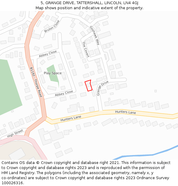 5, GRANGE DRIVE, TATTERSHALL, LINCOLN, LN4 4GJ: Location map and indicative extent of plot