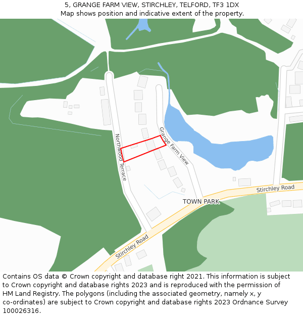 5, GRANGE FARM VIEW, STIRCHLEY, TELFORD, TF3 1DX: Location map and indicative extent of plot