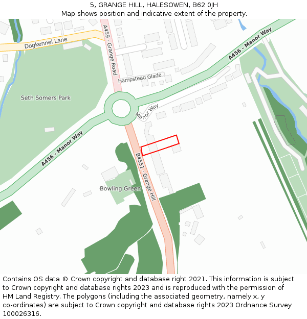 5, GRANGE HILL, HALESOWEN, B62 0JH: Location map and indicative extent of plot