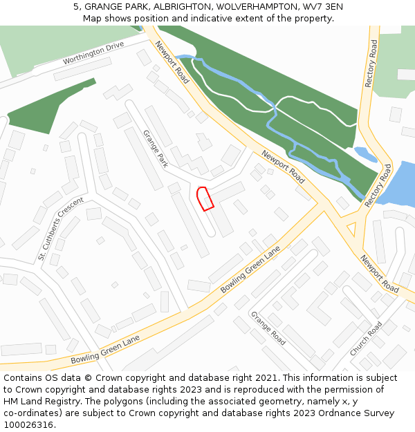 5, GRANGE PARK, ALBRIGHTON, WOLVERHAMPTON, WV7 3EN: Location map and indicative extent of plot