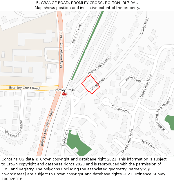 5, GRANGE ROAD, BROMLEY CROSS, BOLTON, BL7 9AU: Location map and indicative extent of plot