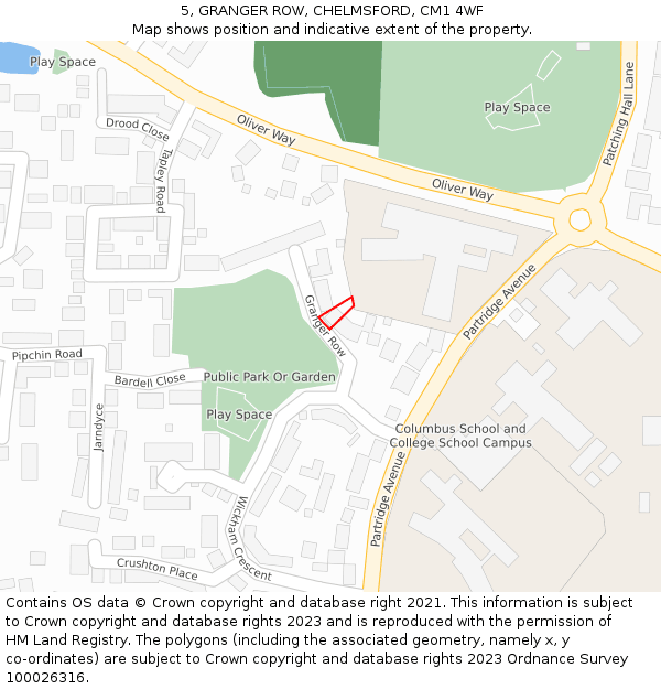 5, GRANGER ROW, CHELMSFORD, CM1 4WF: Location map and indicative extent of plot