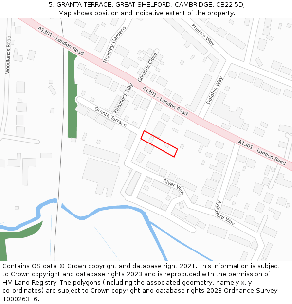 5, GRANTA TERRACE, GREAT SHELFORD, CAMBRIDGE, CB22 5DJ: Location map and indicative extent of plot