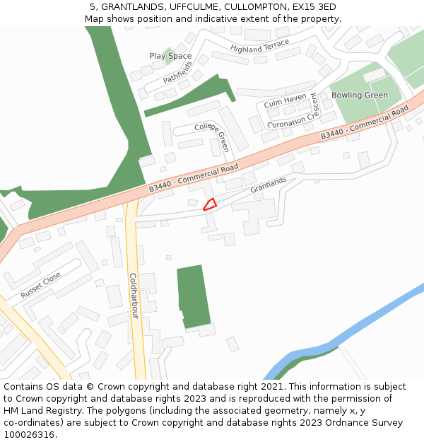 5, GRANTLANDS, UFFCULME, CULLOMPTON, EX15 3ED: Location map and indicative extent of plot