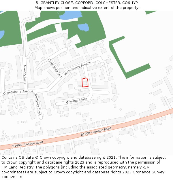 5, GRANTLEY CLOSE, COPFORD, COLCHESTER, CO6 1YP: Location map and indicative extent of plot