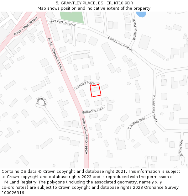 5, GRANTLEY PLACE, ESHER, KT10 9DR: Location map and indicative extent of plot