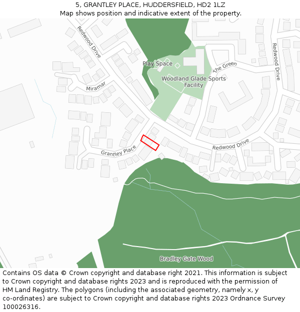 5, GRANTLEY PLACE, HUDDERSFIELD, HD2 1LZ: Location map and indicative extent of plot