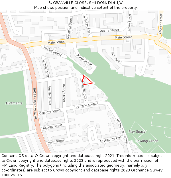 5, GRANVILLE CLOSE, SHILDON, DL4 1JW: Location map and indicative extent of plot