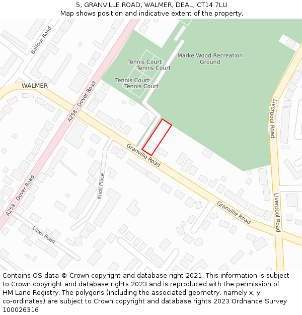 5, GRANVILLE ROAD, WALMER, DEAL, CT14 7LU: Location map and indicative extent of plot