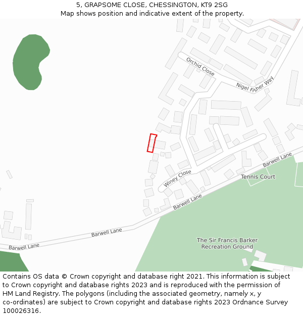 5, GRAPSOME CLOSE, CHESSINGTON, KT9 2SG: Location map and indicative extent of plot