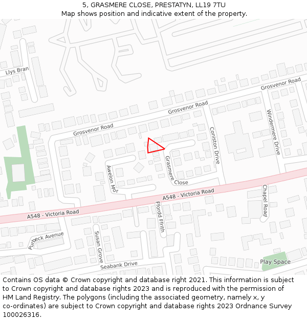 5, GRASMERE CLOSE, PRESTATYN, LL19 7TU: Location map and indicative extent of plot