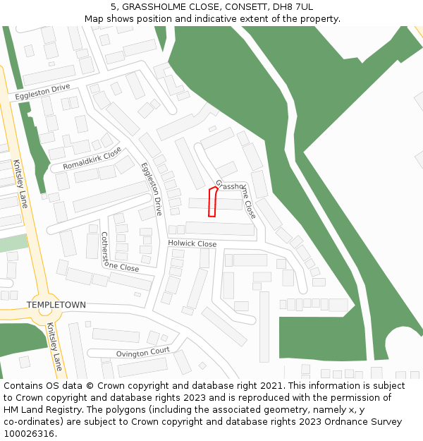 5, GRASSHOLME CLOSE, CONSETT, DH8 7UL: Location map and indicative extent of plot