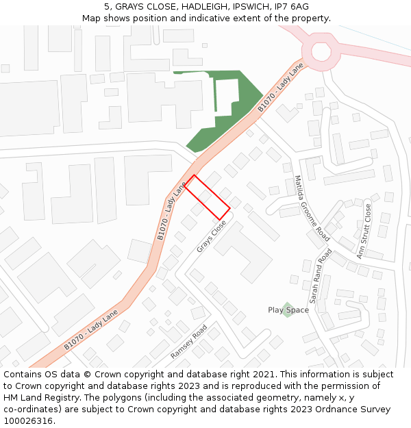 5, GRAYS CLOSE, HADLEIGH, IPSWICH, IP7 6AG: Location map and indicative extent of plot