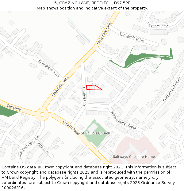 5, GRAZING LANE, REDDITCH, B97 5PE: Location map and indicative extent of plot