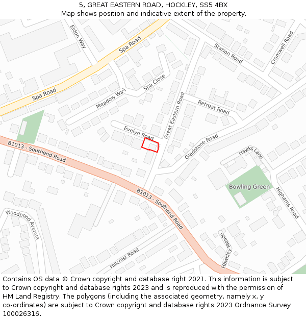 5, GREAT EASTERN ROAD, HOCKLEY, SS5 4BX: Location map and indicative extent of plot