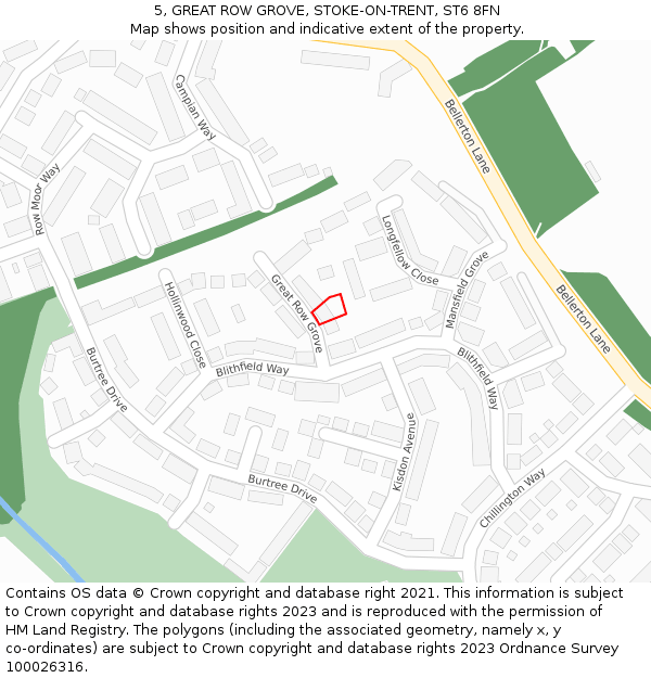 5, GREAT ROW GROVE, STOKE-ON-TRENT, ST6 8FN: Location map and indicative extent of plot