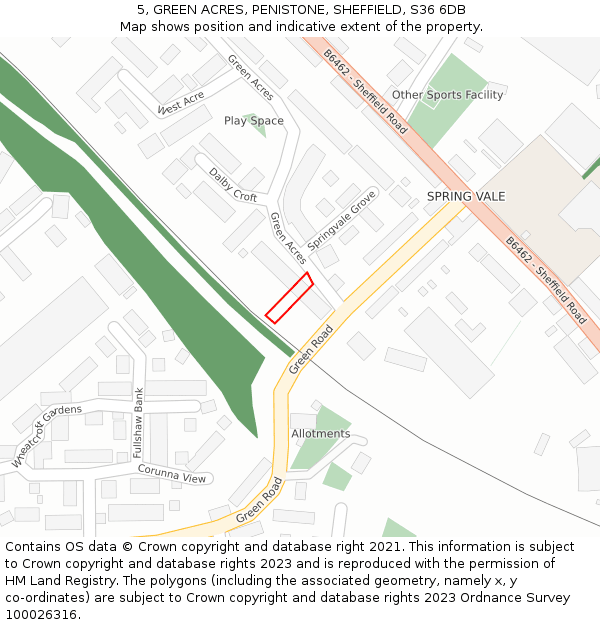 5, GREEN ACRES, PENISTONE, SHEFFIELD, S36 6DB: Location map and indicative extent of plot