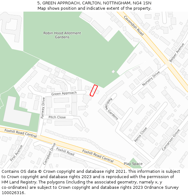 5, GREEN APPROACH, CARLTON, NOTTINGHAM, NG4 1SN: Location map and indicative extent of plot