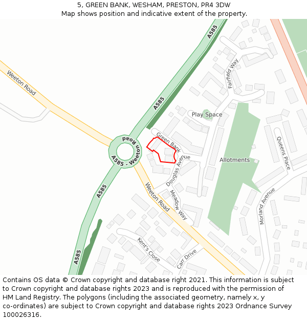 5, GREEN BANK, WESHAM, PRESTON, PR4 3DW: Location map and indicative extent of plot