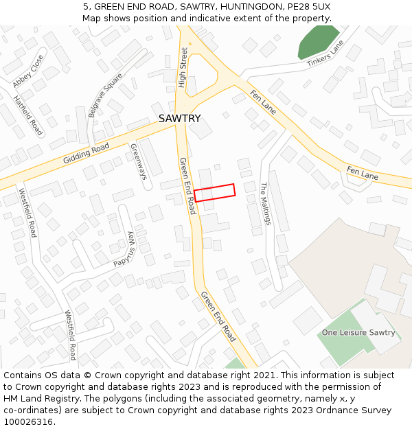 5, GREEN END ROAD, SAWTRY, HUNTINGDON, PE28 5UX: Location map and indicative extent of plot