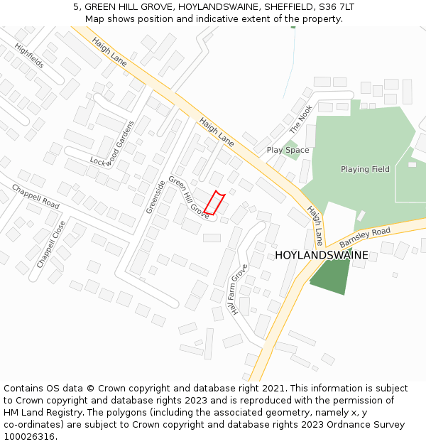 5, GREEN HILL GROVE, HOYLANDSWAINE, SHEFFIELD, S36 7LT: Location map and indicative extent of plot