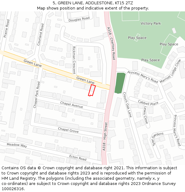 5, GREEN LANE, ADDLESTONE, KT15 2TZ: Location map and indicative extent of plot