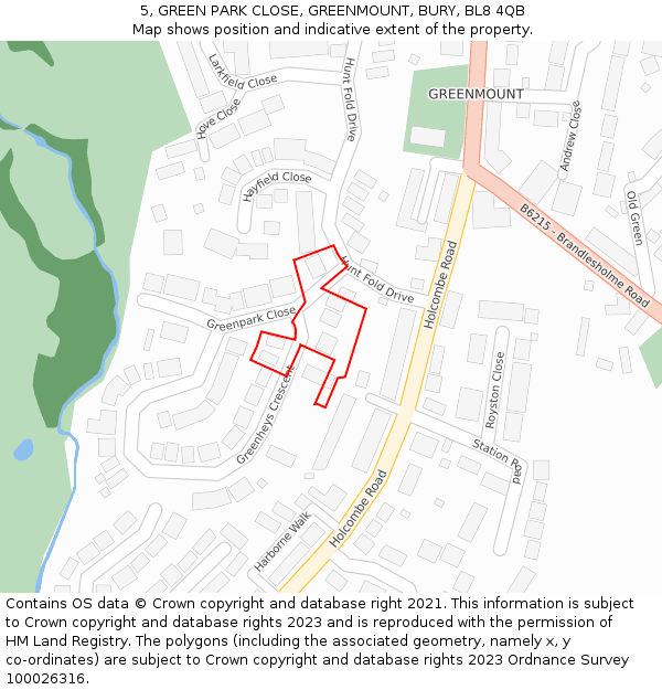 5, GREEN PARK CLOSE, GREENMOUNT, BURY, BL8 4QB: Location map and indicative extent of plot