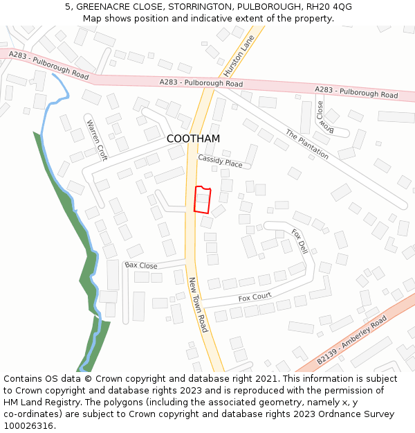 5, GREENACRE CLOSE, STORRINGTON, PULBOROUGH, RH20 4QG: Location map and indicative extent of plot