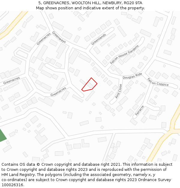 5, GREENACRES, WOOLTON HILL, NEWBURY, RG20 9TA: Location map and indicative extent of plot