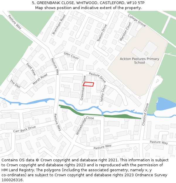5, GREENBANK CLOSE, WHITWOOD, CASTLEFORD, WF10 5TP: Location map and indicative extent of plot