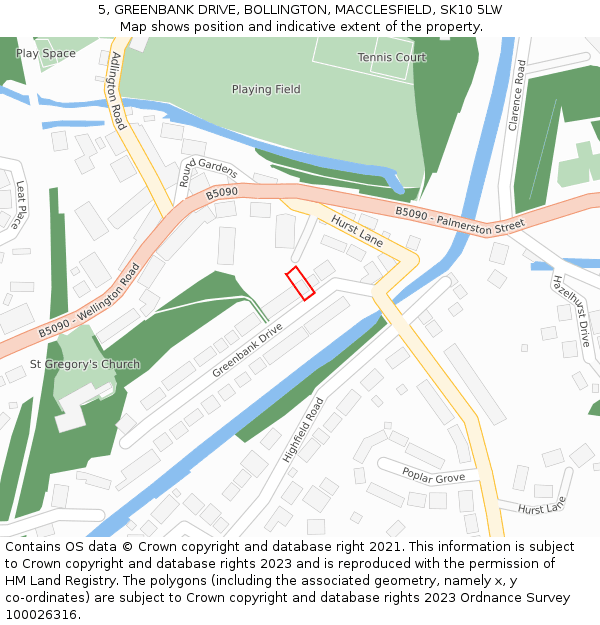 5, GREENBANK DRIVE, BOLLINGTON, MACCLESFIELD, SK10 5LW: Location map and indicative extent of plot