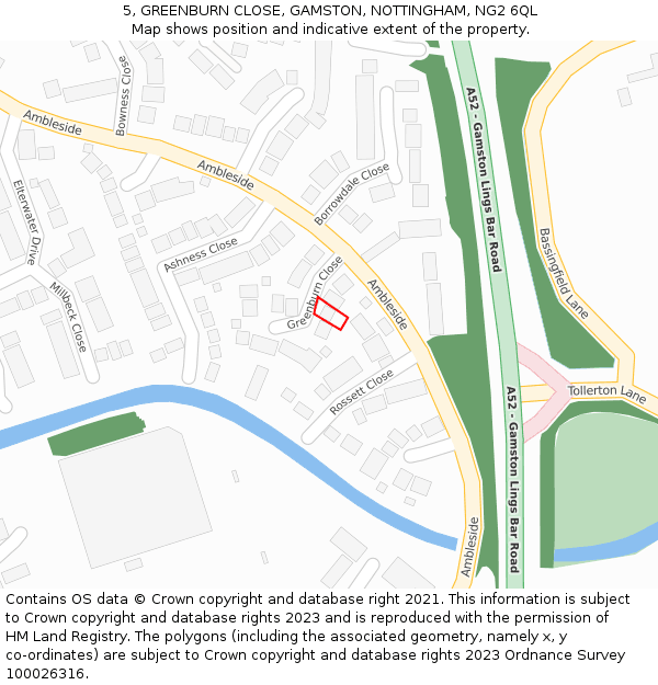 5, GREENBURN CLOSE, GAMSTON, NOTTINGHAM, NG2 6QL: Location map and indicative extent of plot