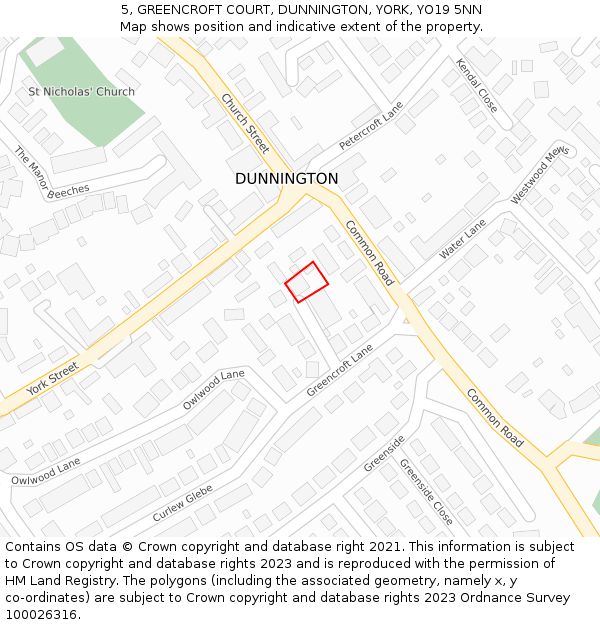 5, GREENCROFT COURT, DUNNINGTON, YORK, YO19 5NN: Location map and indicative extent of plot