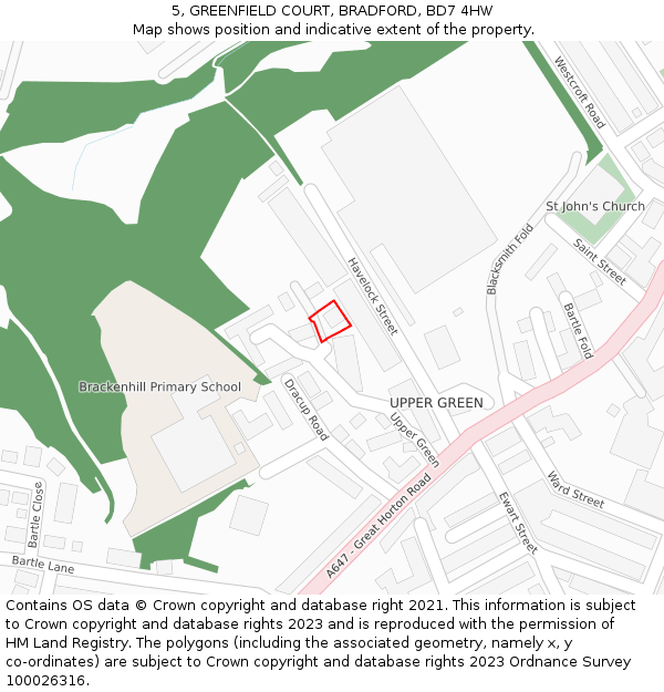 5, GREENFIELD COURT, BRADFORD, BD7 4HW: Location map and indicative extent of plot